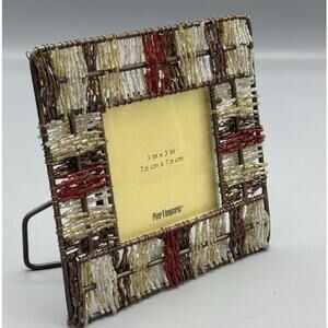 Pier 1 Imports Vtg Gold Silver Red 3x3" Beaded Tabletop Desk Picture Frame- New